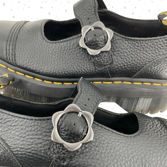 Dr. Martens Addina Platform Mary Janes Black Leather Flower Buckle Shoes Size 9 - Picture 3 of 11